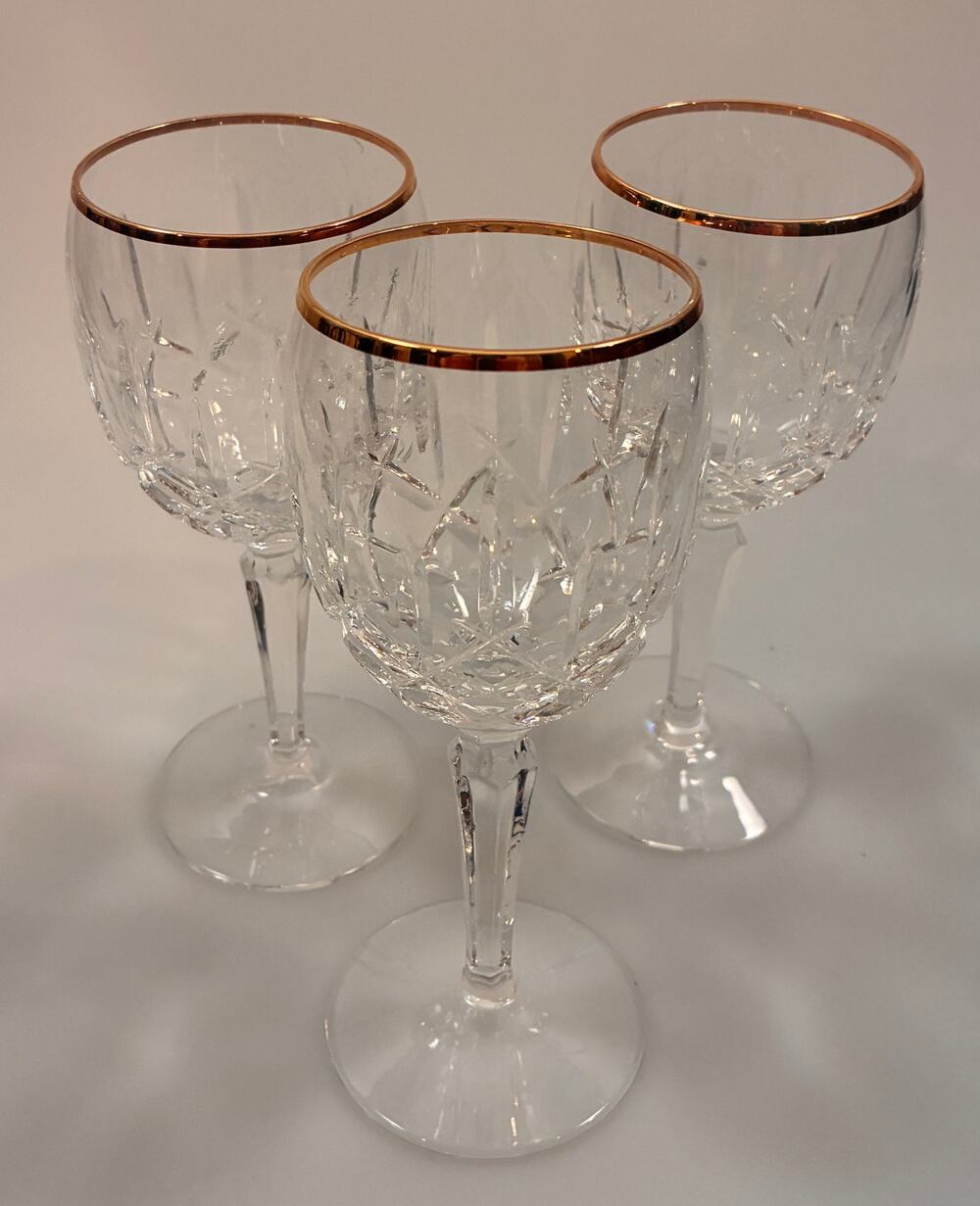 Gorham Crystal Lady Anne Gold Wine Glass Stemware set of 3 - Standard Size